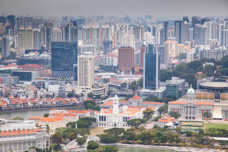 bird eyes view of Singapore City skyline in Singapore