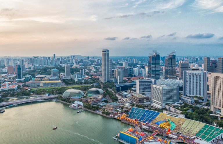 City panorama with a stadium in Singapore